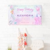 Schattige Onder het Zee Zeemeermin Happy Birthday Spandoek (Insitu)