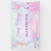 Schattige Onder het Zee Zeemeermin Happy Birthday Spandoek (Verticaal)