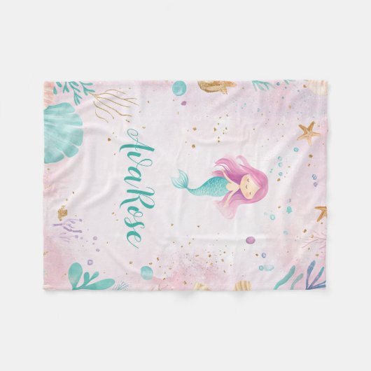 Schattige onder het Zee Zeemeermin Personalized Gi Fleece Deken (Voorkant (Horizontaal))
