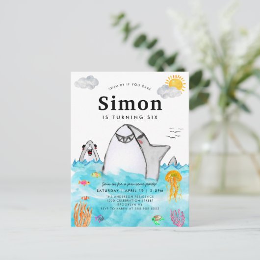 Schattige Onder het Zee Zwemmen Shark Ocean Verjaa Briefkaart (Staand voorkant)