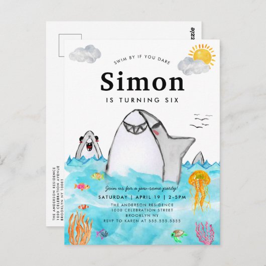 Schattige Onder het Zee Zwemmen Shark Ocean Verjaa Briefkaart (Voorkant / Achterkant)