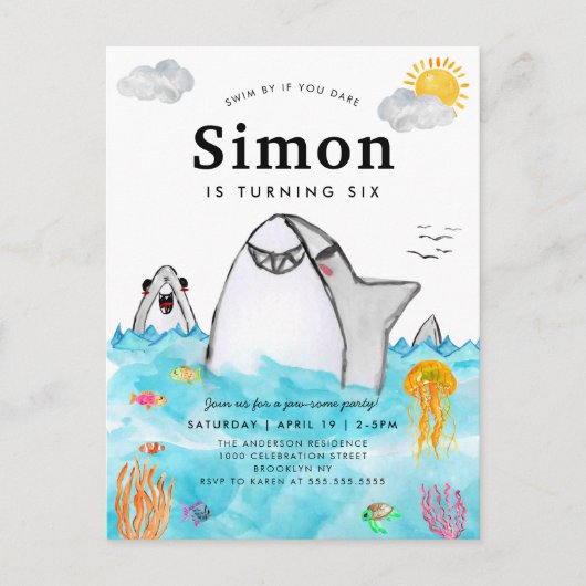 Schattige Onder het Zee Zwemmen Shark Ocean Verjaa Briefkaart (Voorkant)