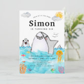 Schattige Onder het Zee Zwemmen Shark Ocean Verjaa Kaart (Staand voorkant)
