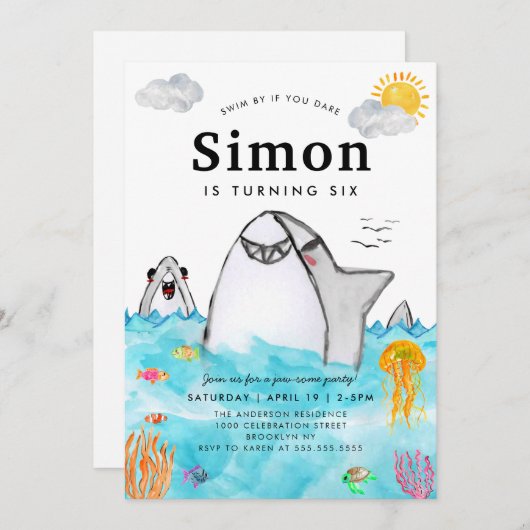 Schattige Onder het Zee Zwemmen Shark Ocean Verjaa Kaart (Voorkant / Achterkant)