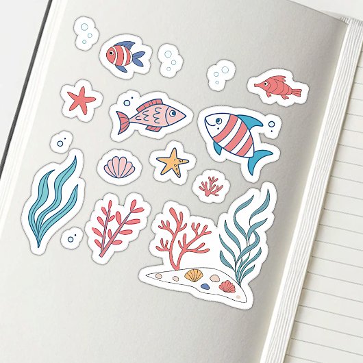 Schattige onder water thema Vissen Zeester Planten Sticker