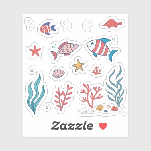 Schattige onder water thema Vissen Zeester Planten Sticker (Vel)