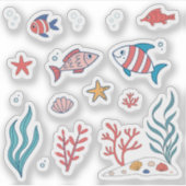 Schattige onder water thema Vissen Zeester Planten Sticker (Voorkant)