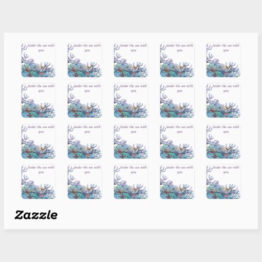 Schattige onder zee vierkante sticker (Vel)