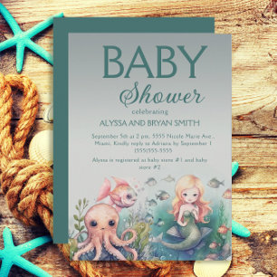 Schattige Onder Zee Zeemeermin Octopus Vis Baby Sh Kaart