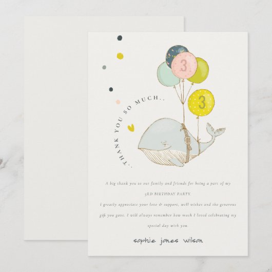 Schattige Onderwater Ballon Hart Walvis Kinderverj Bedankkaart (Voorkant / Achterkant)