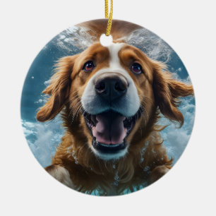 Schattige Onderwater Bruin Hond Zwemmen Ornament