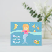 Schattige Onderwater Kleine Zeemeermin Happy Birth Briefkaart (Staand voorkant)