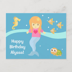 Schattige Onderwater Kleine Zeemeermin Happy Birth Briefkaart