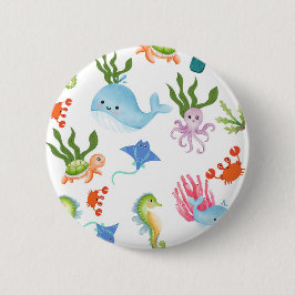 Schattige Onderwater Vrienden – Oceaan Dieren Patr Ronde Button 5,7 Cm