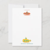 Schattige Onderzeeboot Zee Diepzee Vis Kinderen Notitiekaartje (Voorkant)