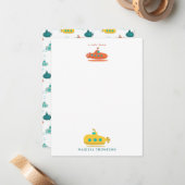 Schattige Onderzeeboot Zee Diepzee Vis Kinderen Notitiekaartje (Voorkant / Achterkant in situ)