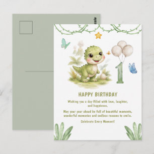 Schattige One-A-Saurus Dinosaurus 1e Verjaardag Briefkaart