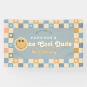 Schattige One Cool Dude Boys Retro 1e Verjaardag W Spandoek (Horizontaal)