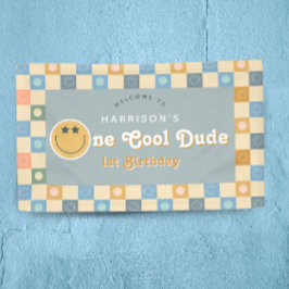 Schattige One Cool Dude Boys Retro 1e Verjaardag W Spandoek