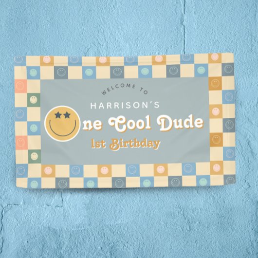 Schattige One Cool Dude Boys Retro 1e Verjaardag W Spandoek