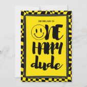 Schattige One Happy Dude Checkered Boys Eerste Ver Kaart (Voorkant)