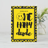 Schattige One Happy Dude Checkered Boys Eerste Ver Kaart (Staand voorkant)