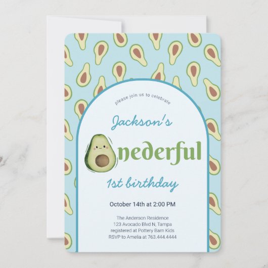 Schattige Onederful Avocado 1e Verjaardagsfeest Kaart (Voorkant)