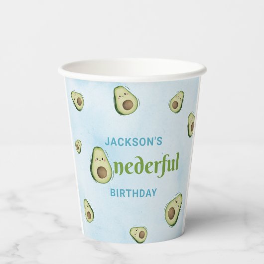Schattige Onederful Avocado 1e Verjaardagsfeest Papieren Bekers (Achterkant)
