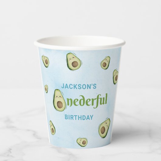 Schattige Onederful Avocado 1e Verjaardagsfeest Papieren Bekers (Voorkant)