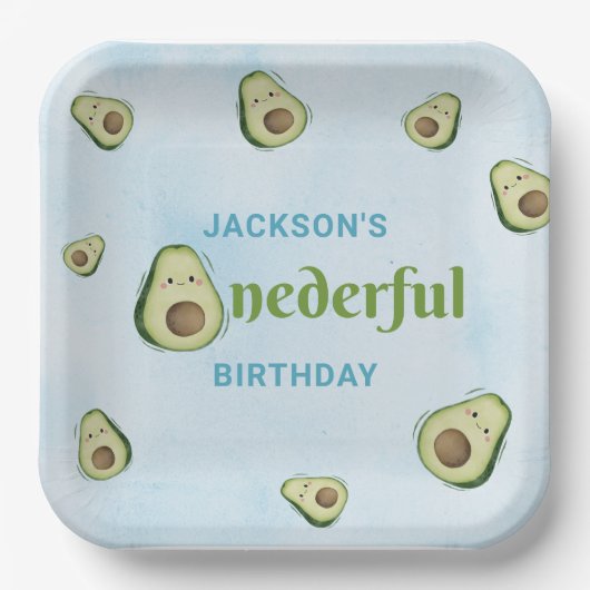Schattige Onederful Avocado 1e Verjaardagsfeest Papieren Bordje (Voorkant)