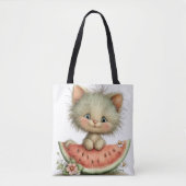 SCHATTIGE ONGESTRUCTUREERDE ZOMERTHEMA KITTEN TOTE BAG (Voorkant)