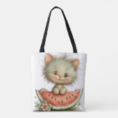 SCHATTIGE ONGESTRUCTUREERDE ZOMERTHEMA KITTEN TOTE BAG (Achterkant)