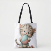 SCHATTIGE ONGESTRUCTUREERDE ZOMERTHEMA KITTEN TOTE BAG (Voorkant)