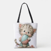SCHATTIGE ONGESTRUCTUREERDE ZOMERTHEMA KITTEN TOTE BAG (Achterkant)