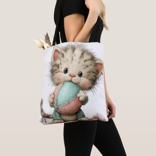 SCHATTIGE ONGESTRUCTUREERDE ZOMERTHEMA KITTEN TOTE BAG (Dichtbij)