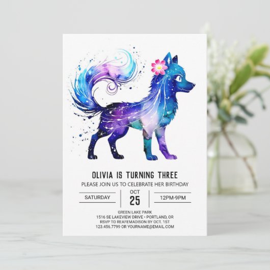 Schattige Online Wolf Digitaal Meisje Verjaardag Kaart (Staand voorkant)