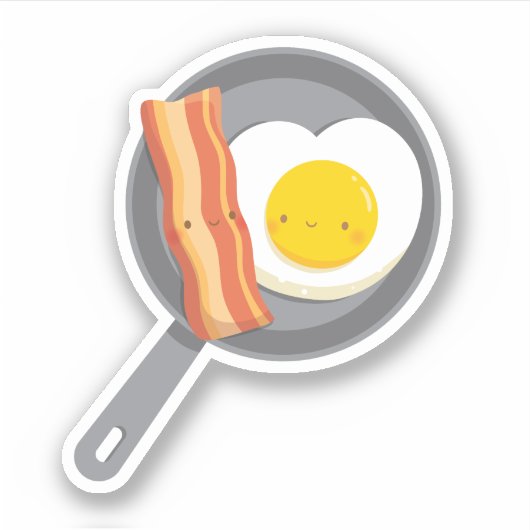 Schattige Ontbijt Bacon en Ei Hart Op Een Pan Sticker (Voorkant)