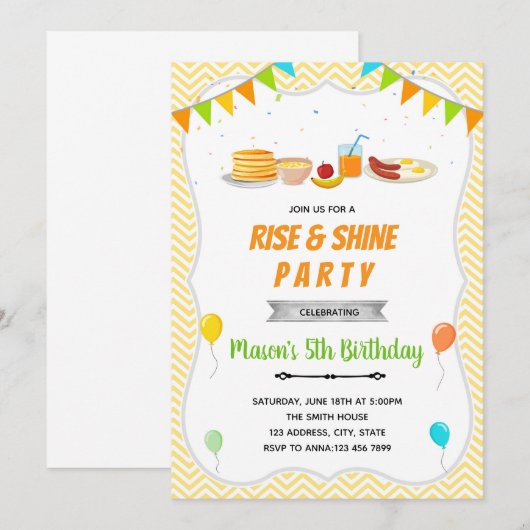Schattige ontbijt brunch verjaardagsfeest uitnodig kaart (Voorkant / Achterkant)