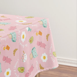 Schattige Ontbijt met toast, spek en eieren op roz Tafelkleed