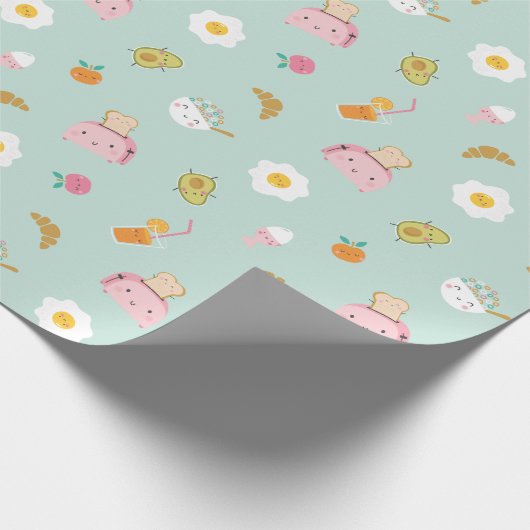 Schattige ontbijt op munt cadeaupapier (Hoek)