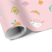 Schattige ontbijt op roze cadeaupapier (Rol Hoek)