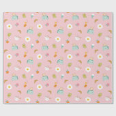 Schattige ontbijt op roze cadeaupapier (Vlak)