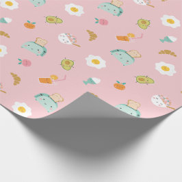 Schattige ontbijt op roze cadeaupapier
