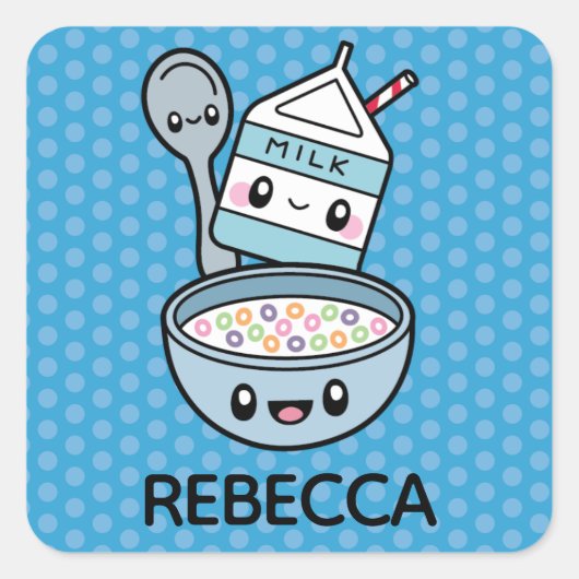 Schattige Ontbijt Voedsel Granen & Melk Vierkante Sticker (Voorkant)