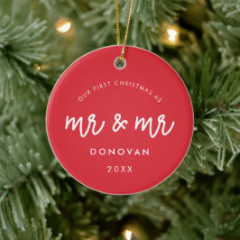 Schattige Onze eerste kerst als Mr & Mr Red Keramisch Ornament