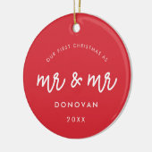 Schattige Onze eerste kerst als Mr & Mr Red Keramisch Ornament (Links)