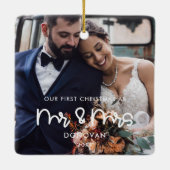 Schattige onze eerste kerst trouwfoto keramisch ornament (Achterkant)