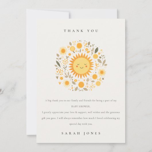 Schattige Onze Kleine Sunshine Boho Sun Baby showe Bedankkaart (Voorkant)