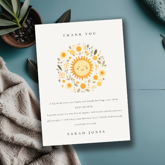 Schattige Onze Kleine Sunshine Boho Sun Baby showe Bedankkaart