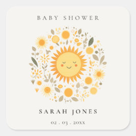 Schattige Onze Kleine Sunshine Boho Sun Baby showe Vierkante Sticker